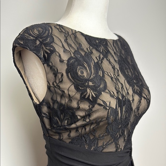 Chaps Black Lace Overlay Sheath Midi Dress - Picture 4 of 16